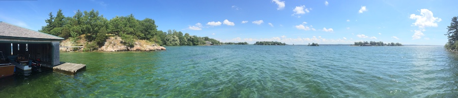 Lindley Bay Panorama from Watch Island launch house dock